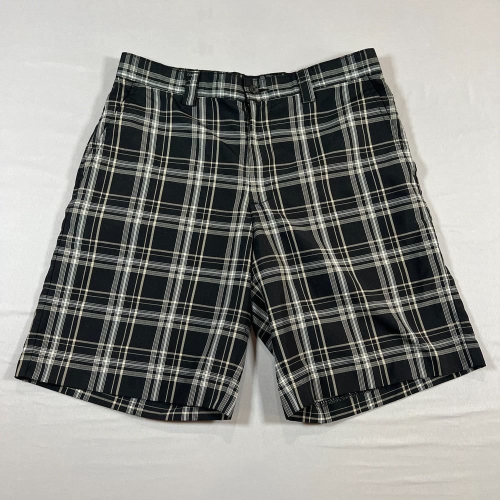 Izod Perform X Golf Shorts Mens 32 Black White Plaid Chino Moisture Wicking